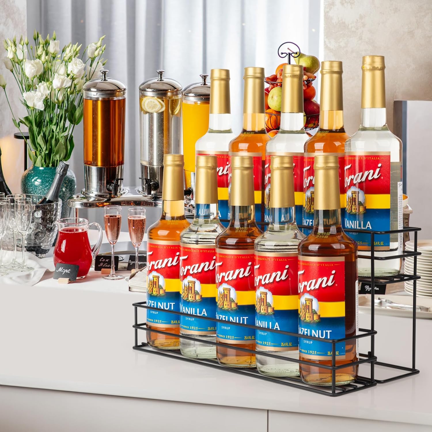 10 Bottle Coffee Syrup Organizer 2 Tier Stand for Kitchen Bar