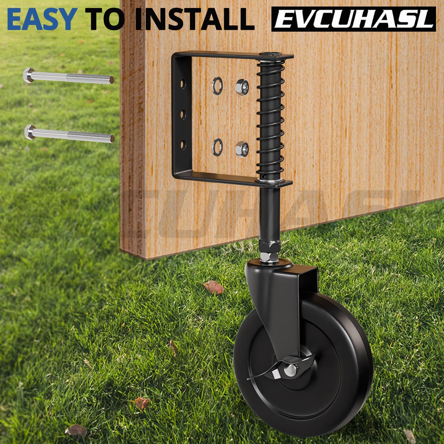 5 Inch Spring Loaded Gate Caster with Side Brake 220 Lbs Capacity Black