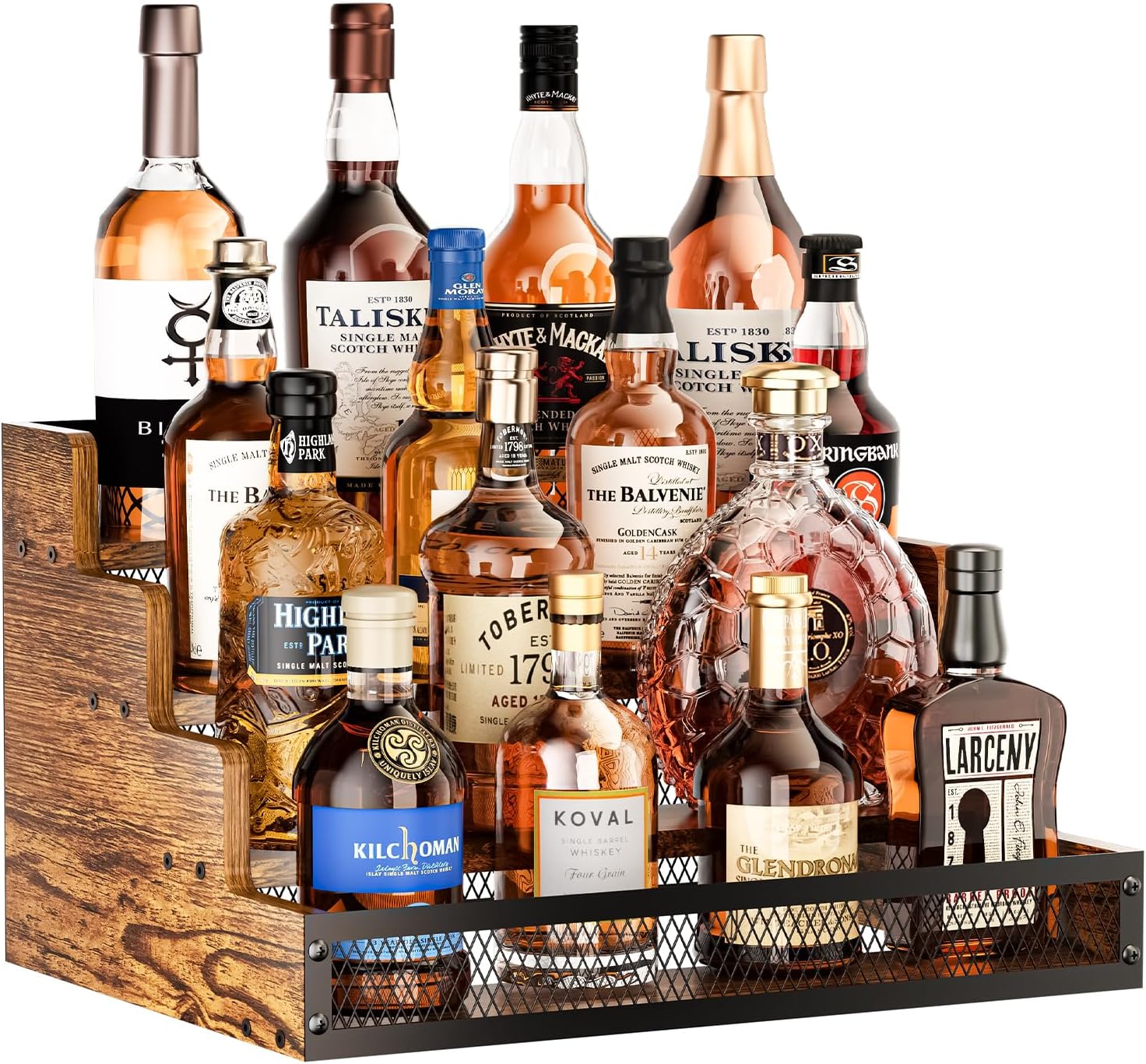 4 Tier Countertop Liquor Display Shelf with Fences