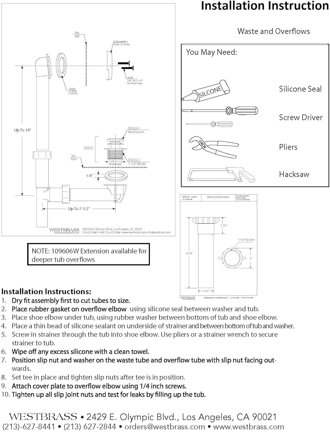 Westbrass 1-12 Black Tubular Drain Kit Matte Black