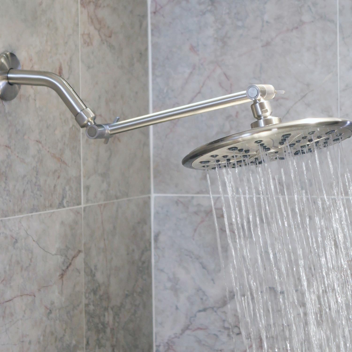 Aqua Elegante Adjustable Shower Head Arm - 10 Inch Brushed Nickel Brass Extension