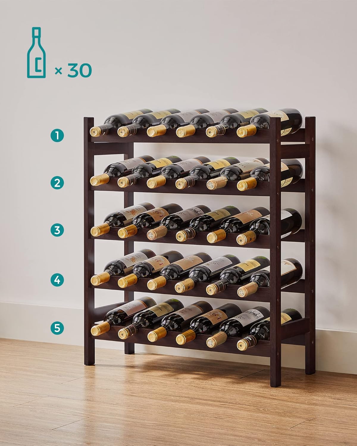 SONGMICS 30-Bottle Freestanding Bamboo Wine Rack 1
