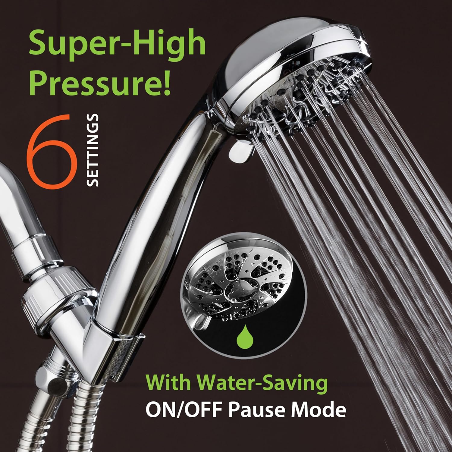 AquaDance High Pressure Handheld Shower with 6 Settings and 5ft Hose