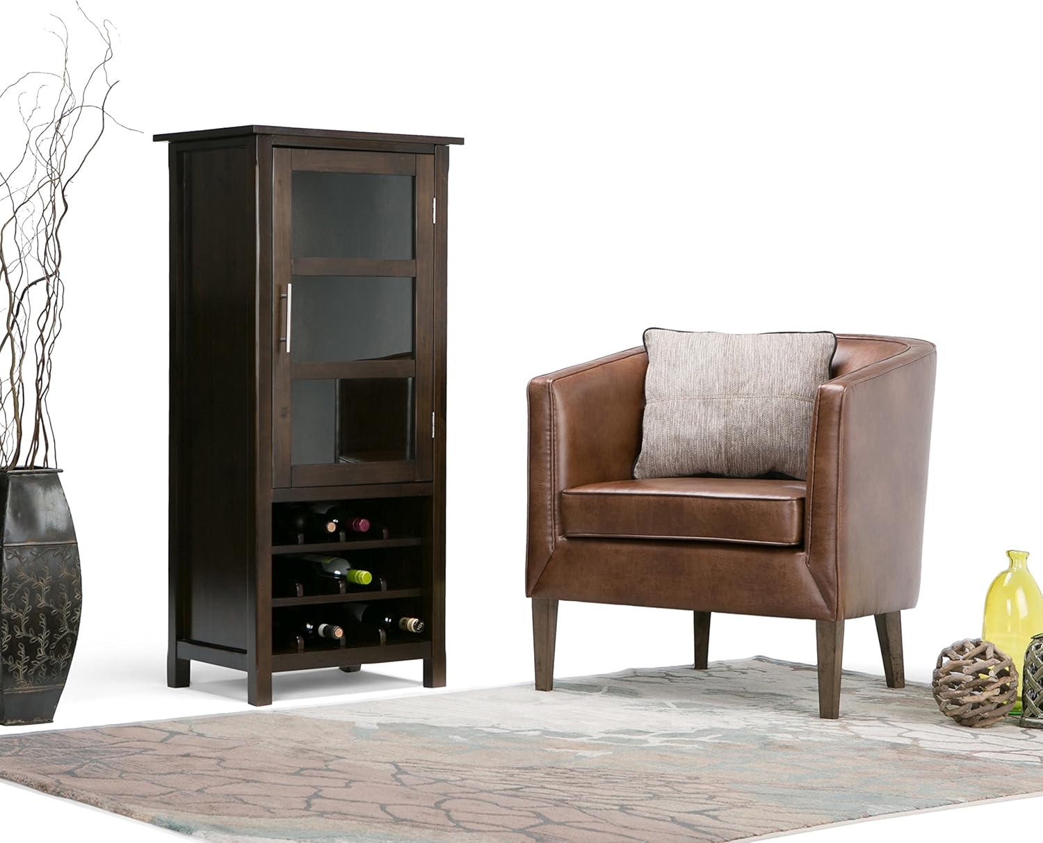 SIMPLIHOME Avalon 12-Bottle Wood Wine Rack Cabinet in Dark Tobacco Brown