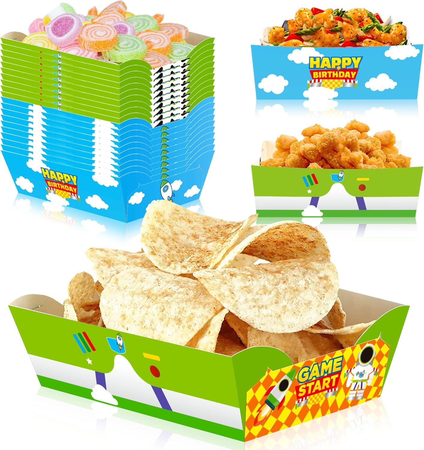 24 Pcs Cartoon Story Paper Food Trays Birthday Party Supplies