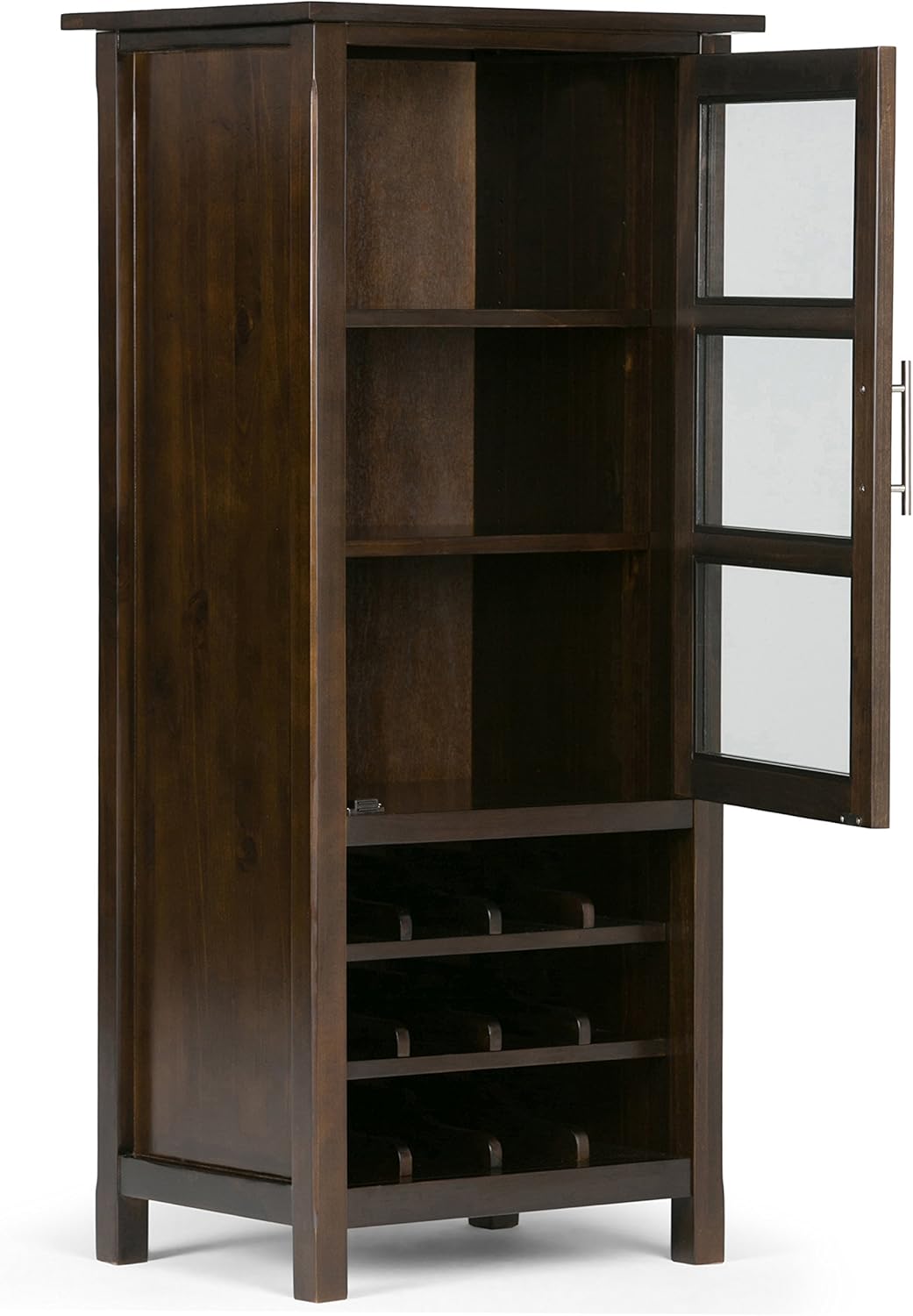 SIMPLIHOME Avalon 12-Bottle Wood Wine Rack Cabinet in Dark Tobacco Brown