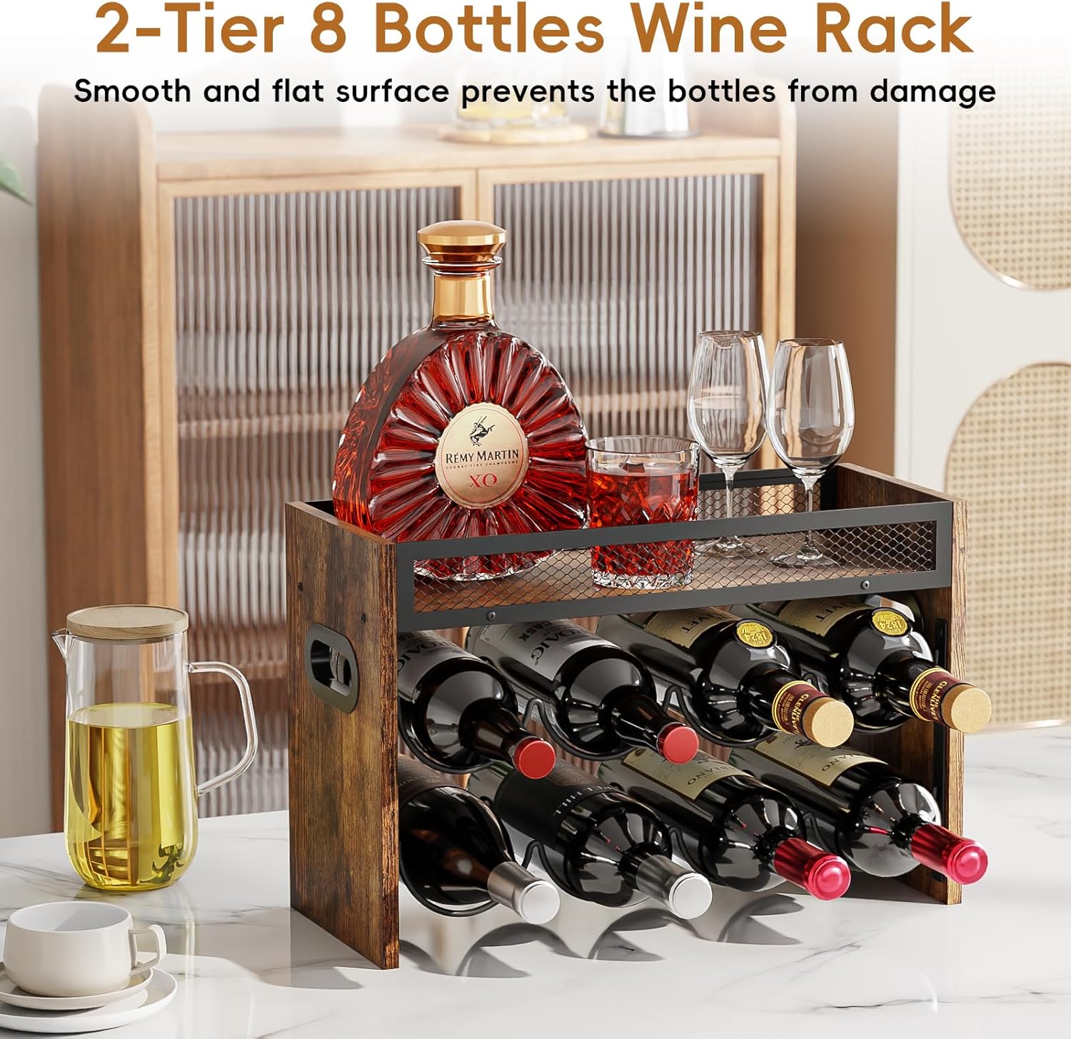 KLM 2-Tier Wine Rack Holds 8 Bottles Home Use