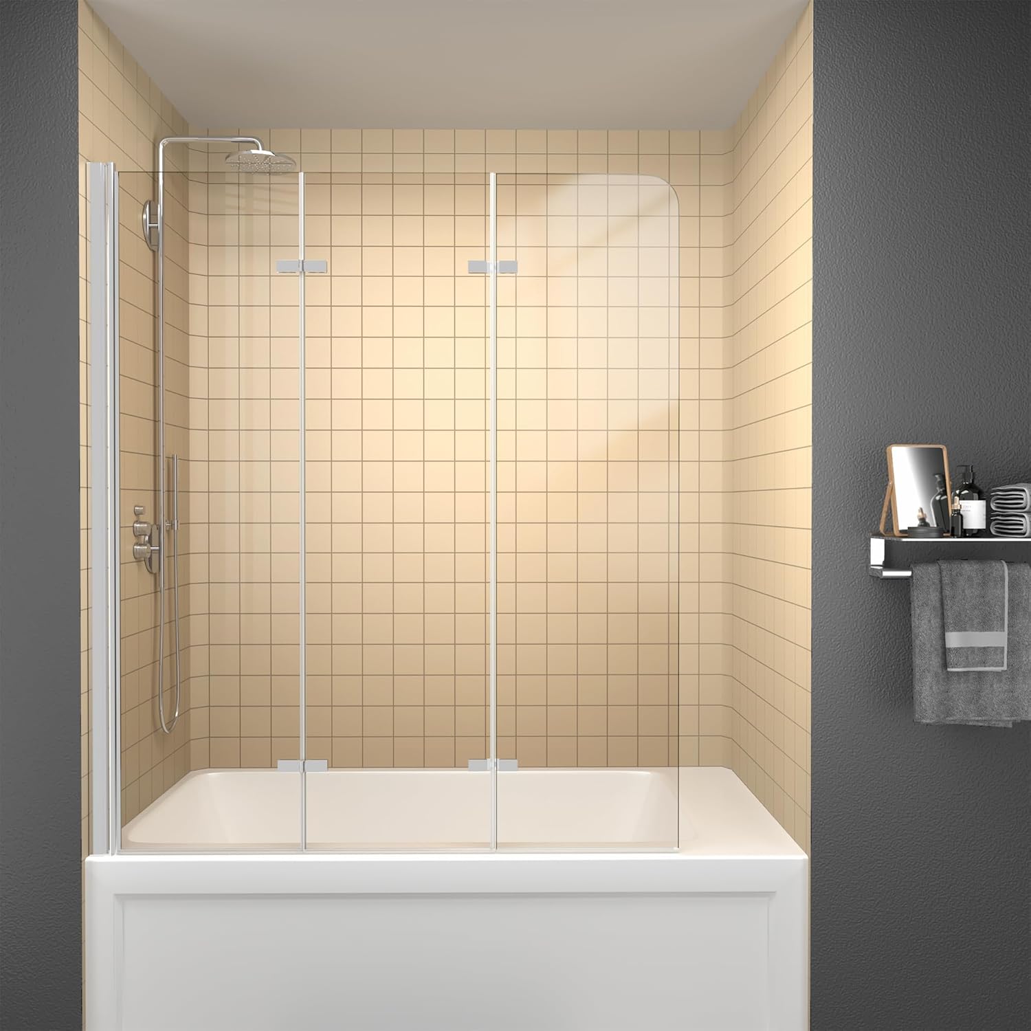 GETPRO Foldable Hinged Tub Shower Door 51x59