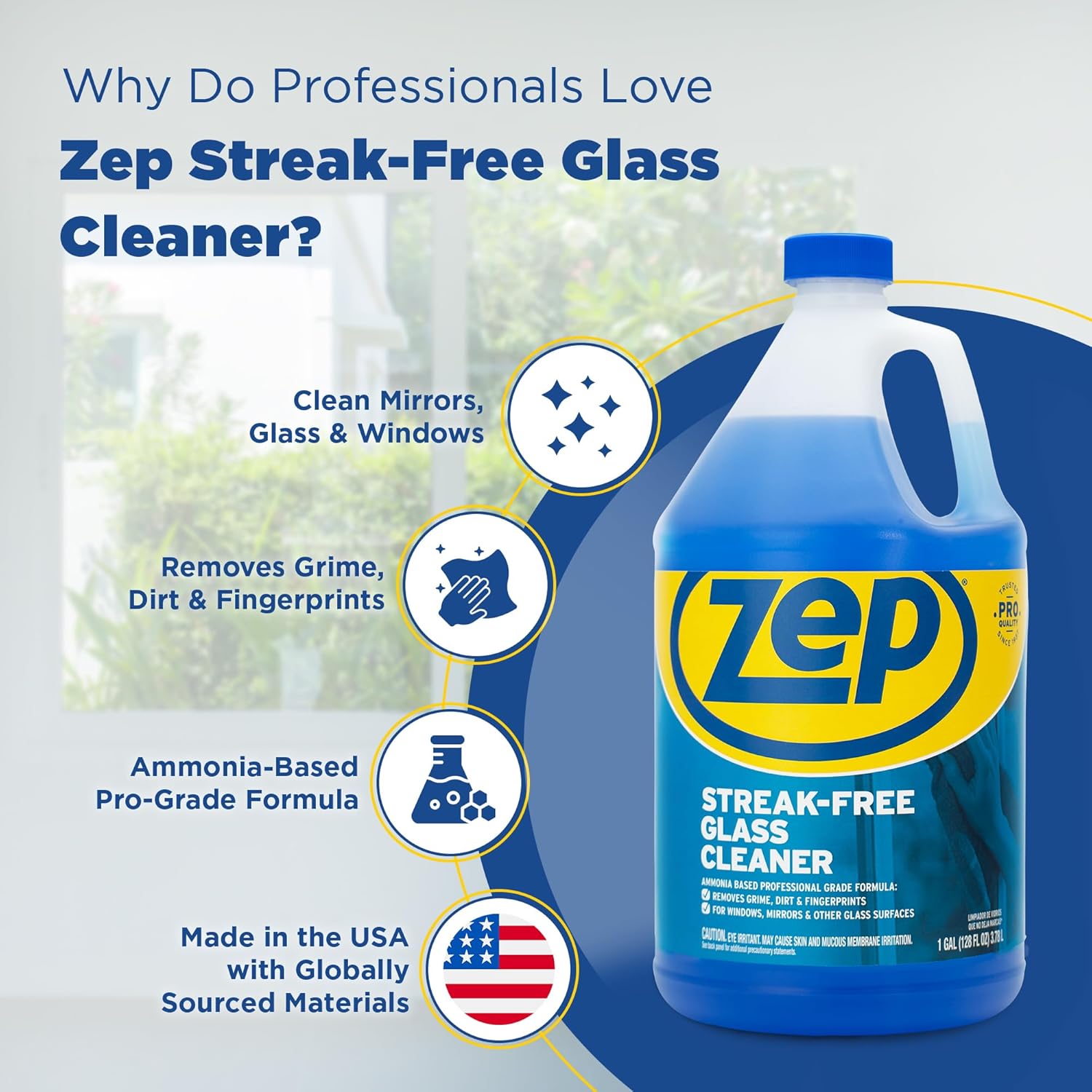 Zep Streak-Free Glass Cleaner - 1 Gallon 4-Pack Case of 4 ZU1120128