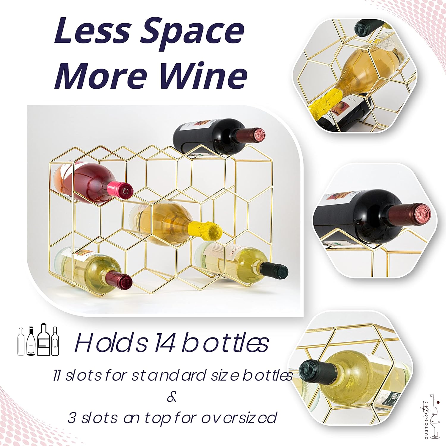 Gusto Nostro 14 Bottle Tabletop Wine Rack - Gold Metal 3 Tier Modern Design