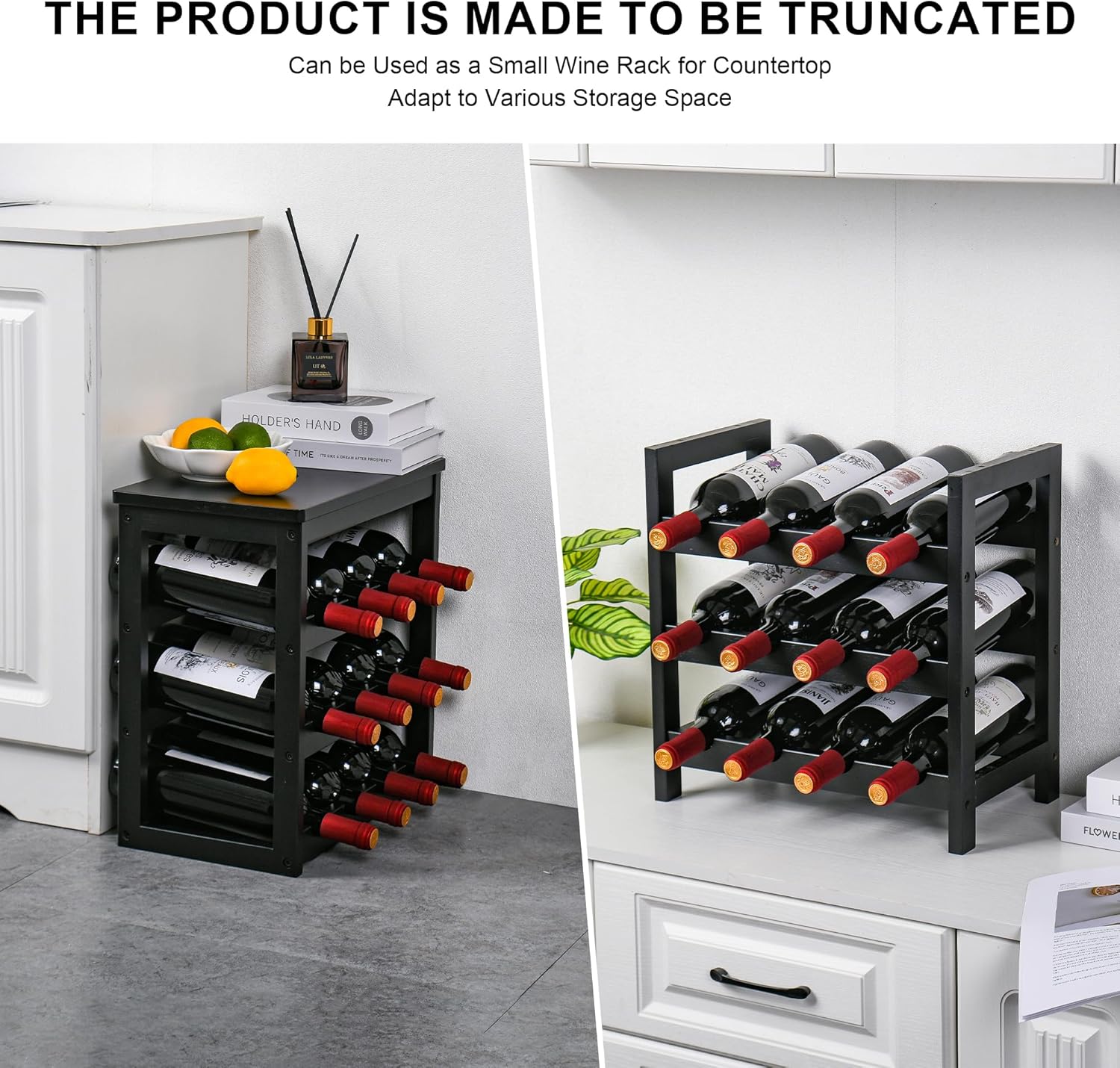 VASMIA 6-Tier Freestanding Bamboo Wine Rack Black
