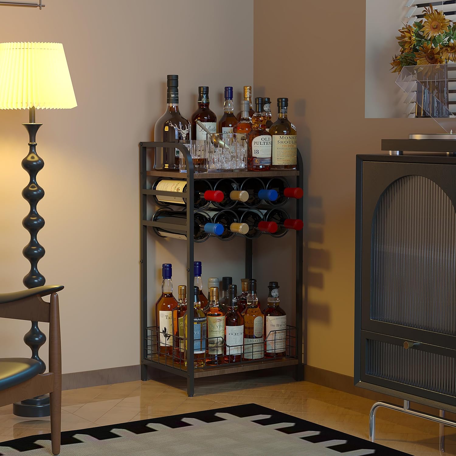 Bosimeca 3-Tier Wine Bar Table with 8-Bottle Rack