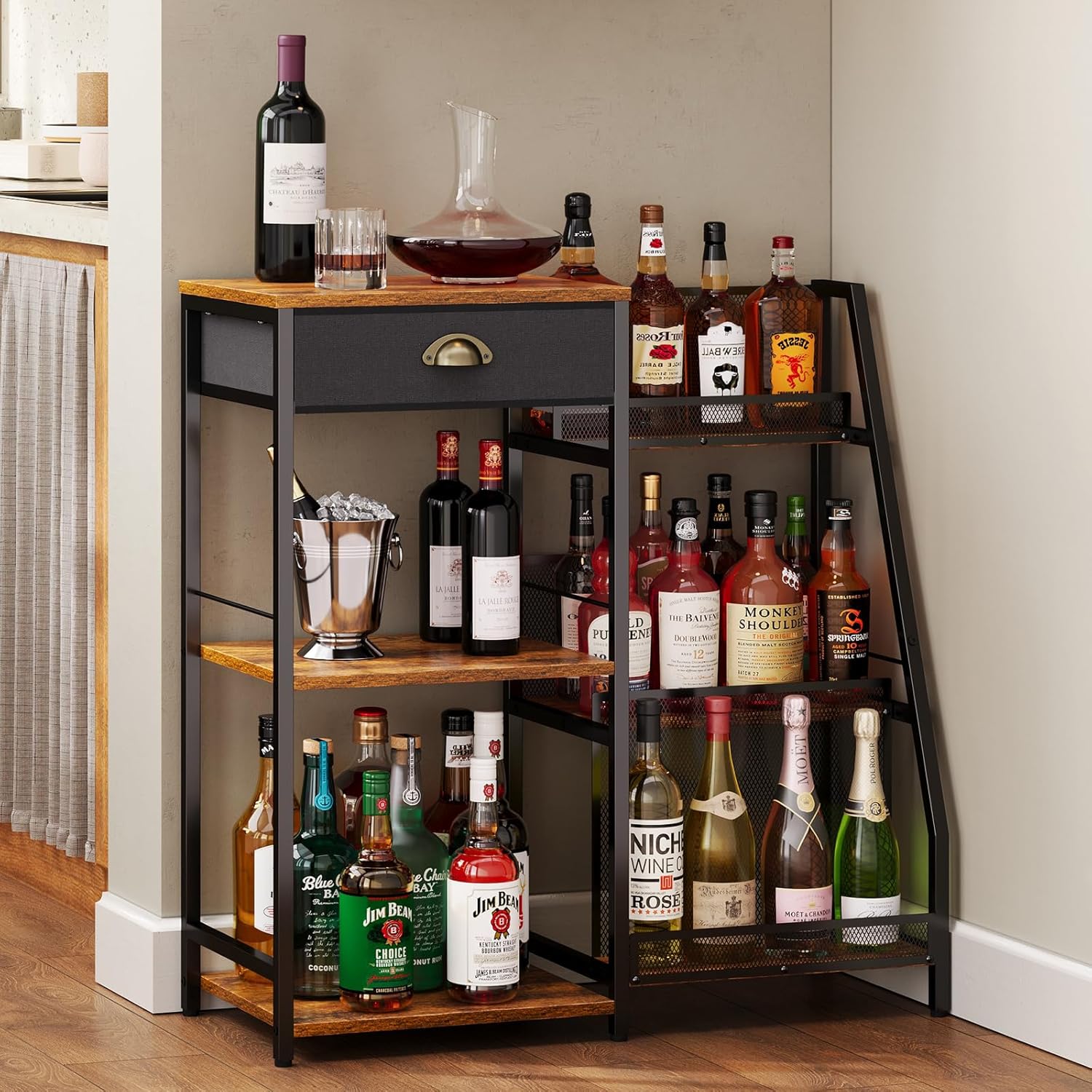 Jakyitvi 3-Tier Freestanding Wine Cabinet with Drawer