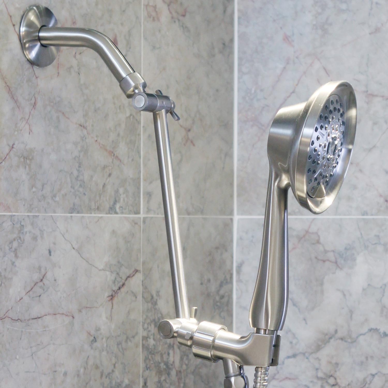 Aqua Elegante Adjustable Shower Head Arm - 10 Inch Brushed Nickel Brass Extension