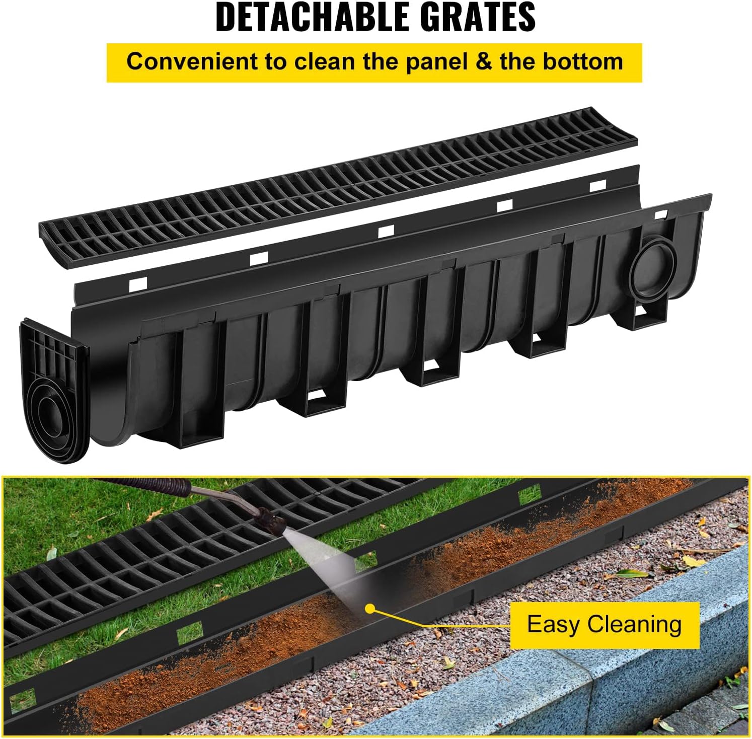 VEVOR Trench Drain System 4 Pack Black HDPE Drainage Trench