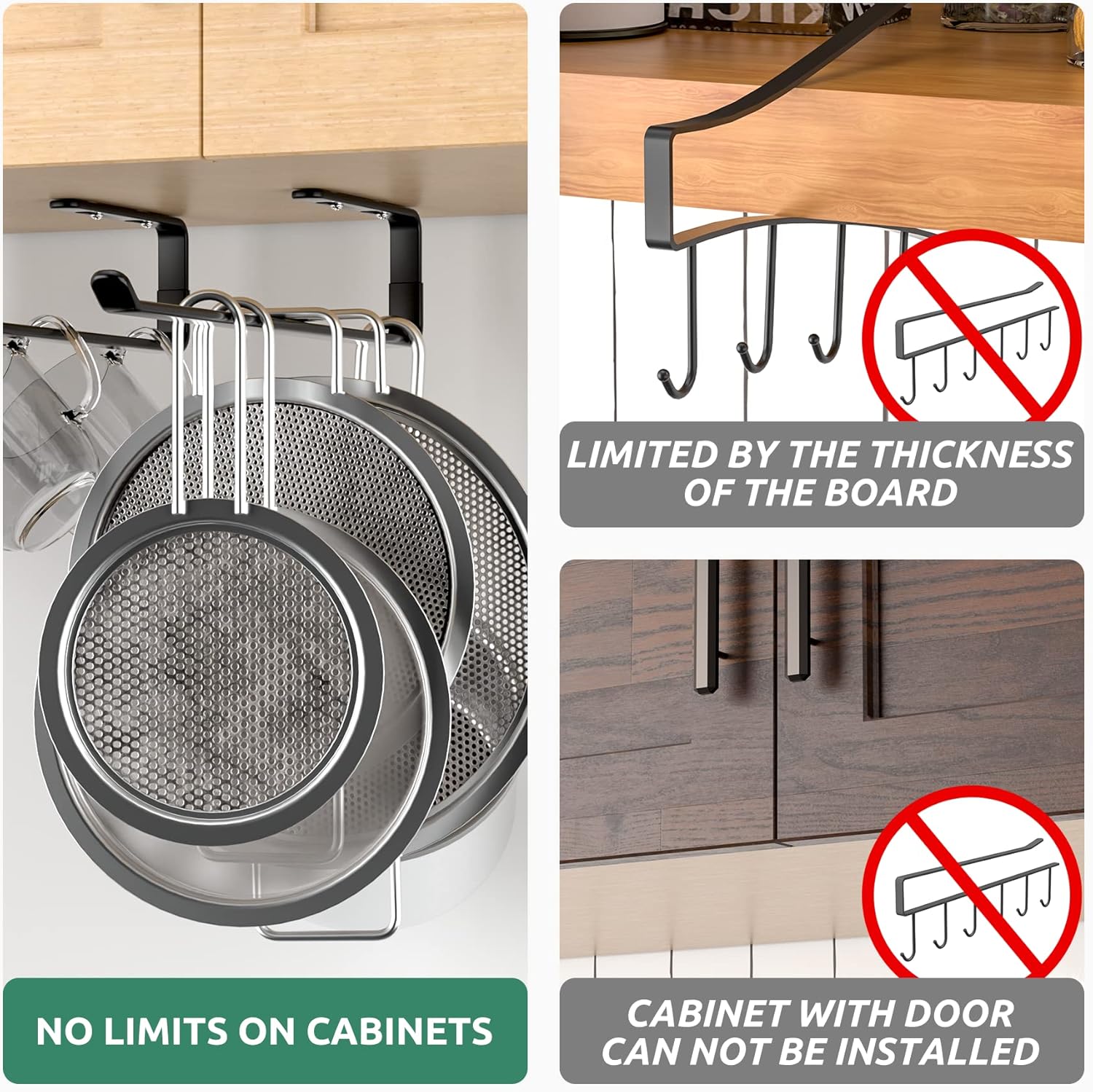 Amazer 3 Pack Mug Holder Under Cabinet Black