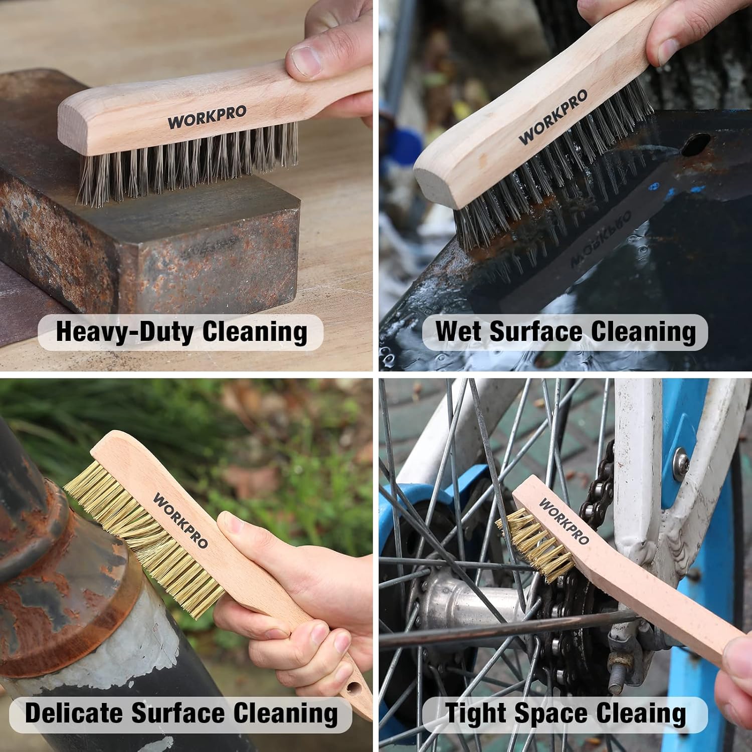 WORKPRO 6-Piece Wire Brush Set with Beechwood Handles