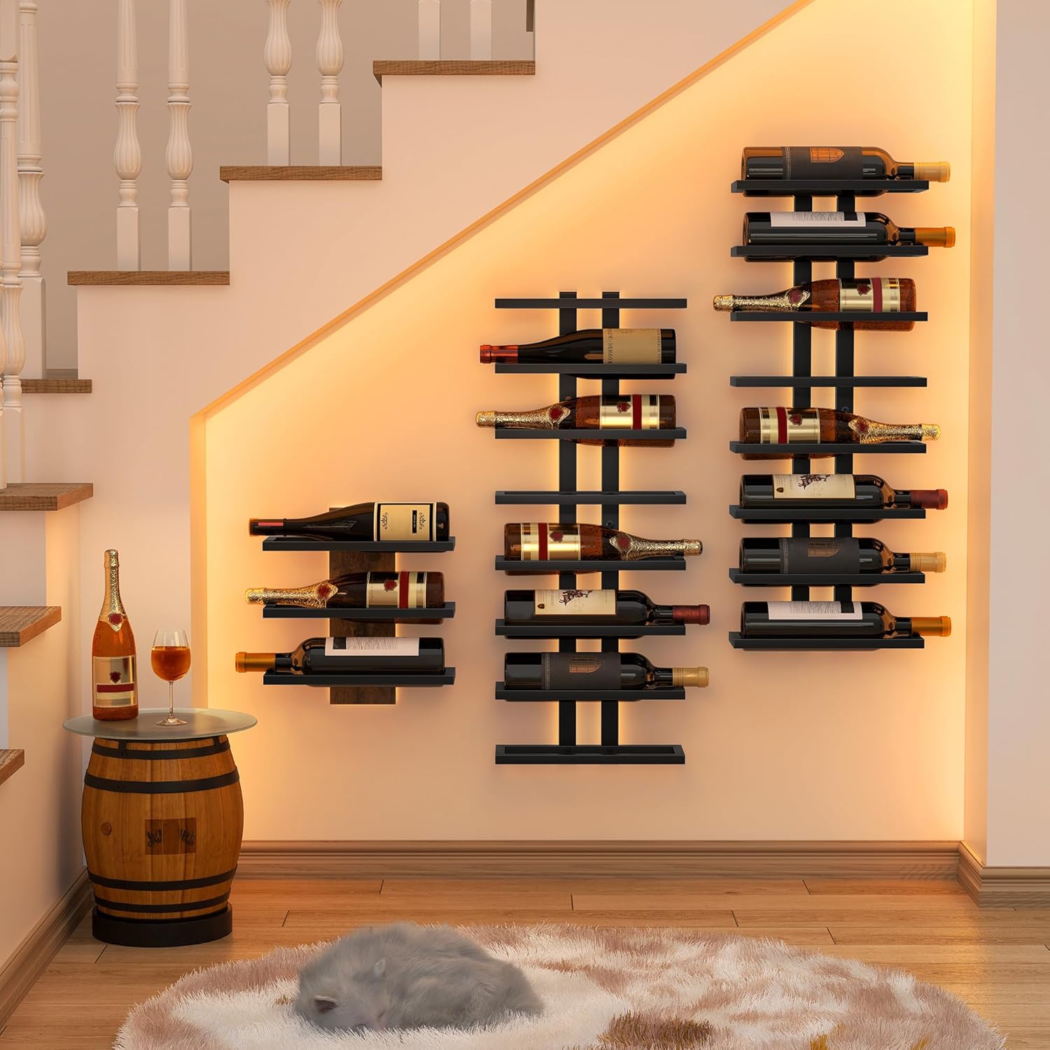 Hoctieon 2-Set 8 Tier Wall Wine Rack 16 Tiers Black