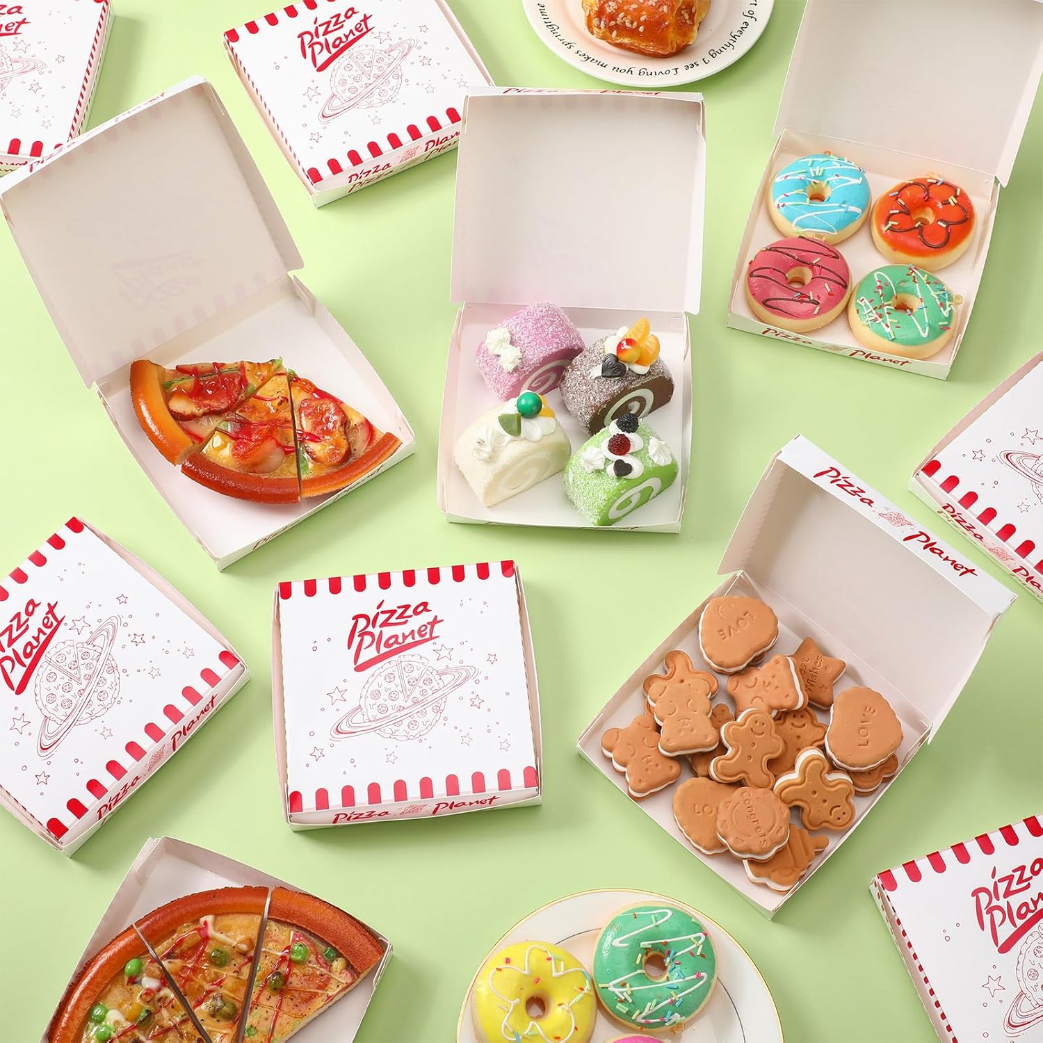 Dunzoom 48 Pcs Planet Themed Mini Pizza Boxes