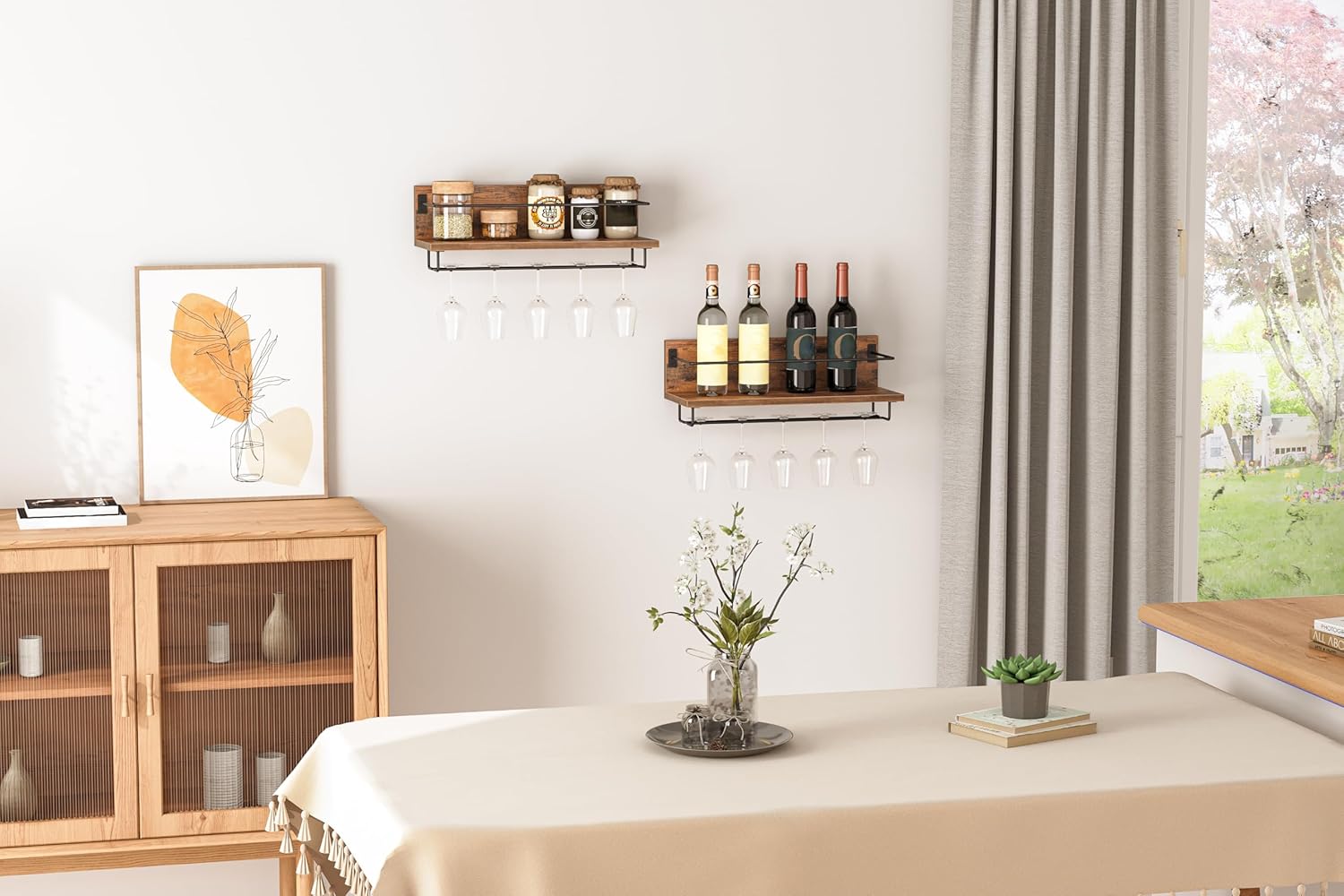 HOOBRO Wall Mounted Wine Rack 2 Pack Rustic Brown and Black