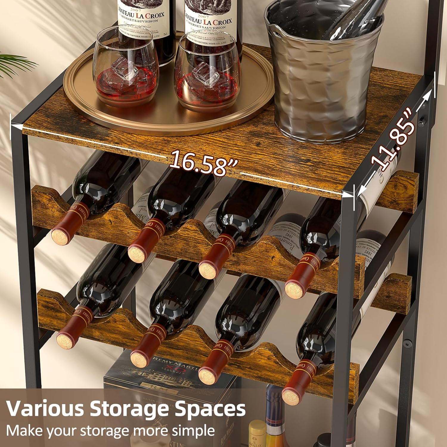 DAOUTIME 5-Tier Freestanding Wine Rack with Glasses Holder and 4 S Hooks