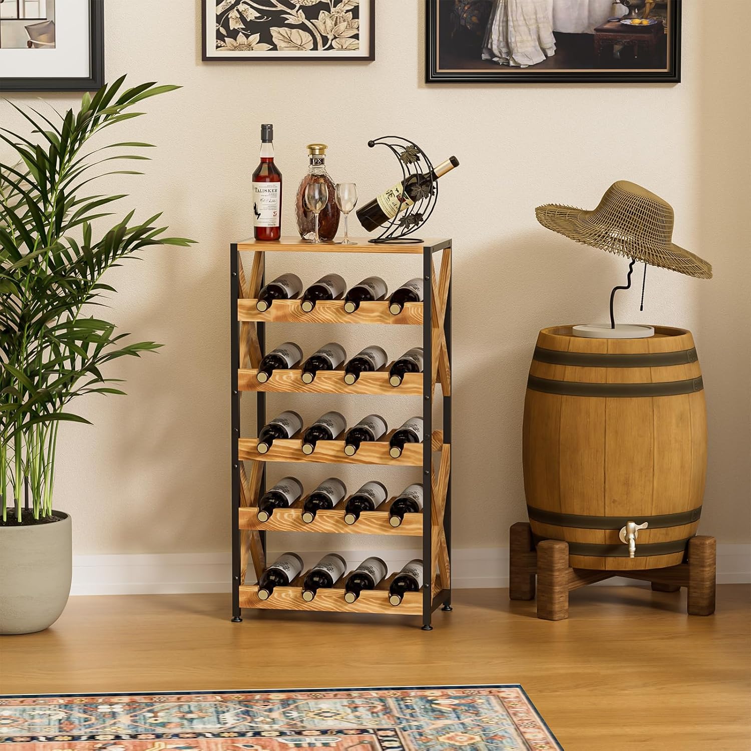 LUMAMU 20 Bottle Freestanding Wood Wine Rack
