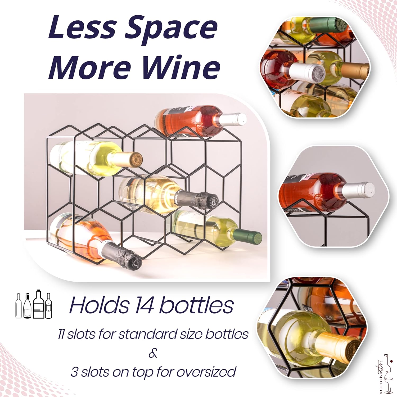 Gusto Nostro 14 Bottle Countertop Wine Rack - Modern Black Metal 3 Tier