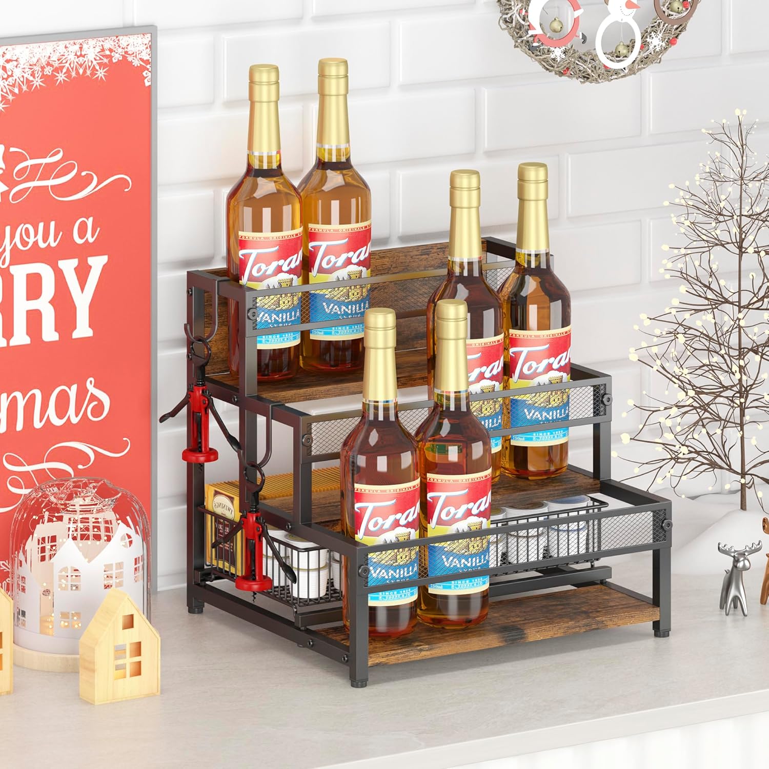 3 Tier Coffee Syrup Rack Organizer with 12 Bottle Holder