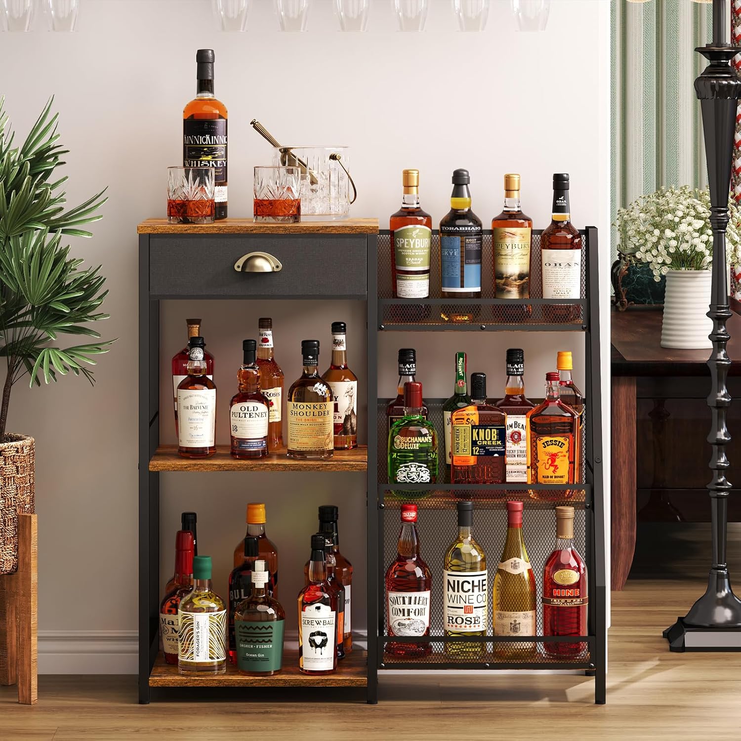 Jakyitvi 3-Tier Freestanding Wine Cabinet with Drawer