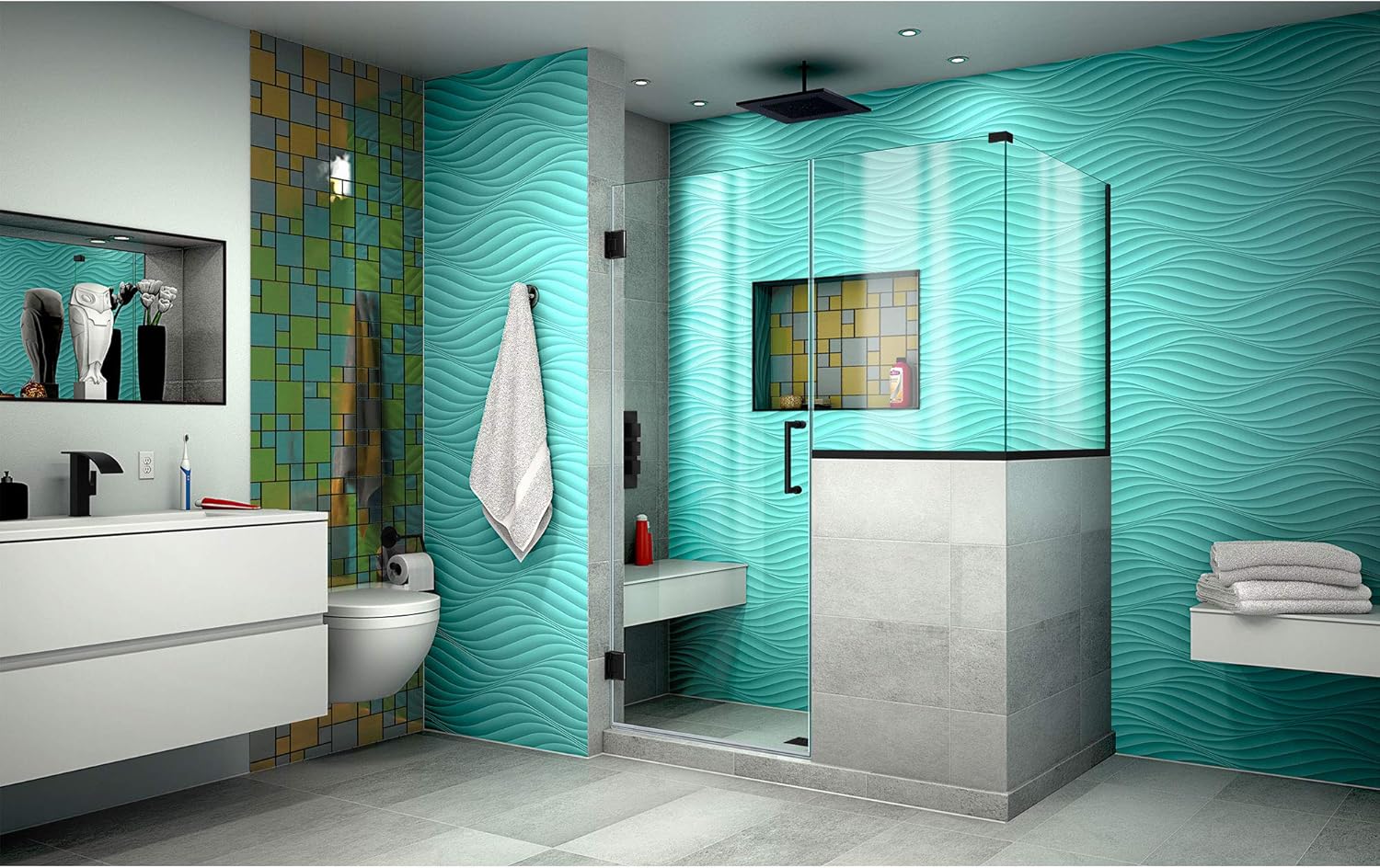 DreamLine Frameless Hinged Shower Door in Satin Black 47x36375x72