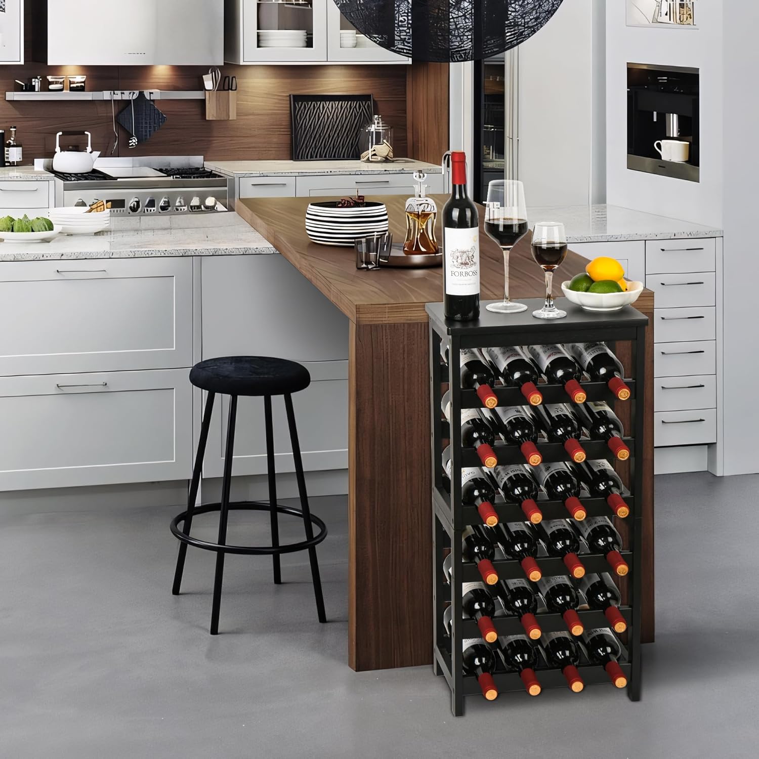 VASMIA 6-Tier Freestanding Bamboo Wine Rack Black
