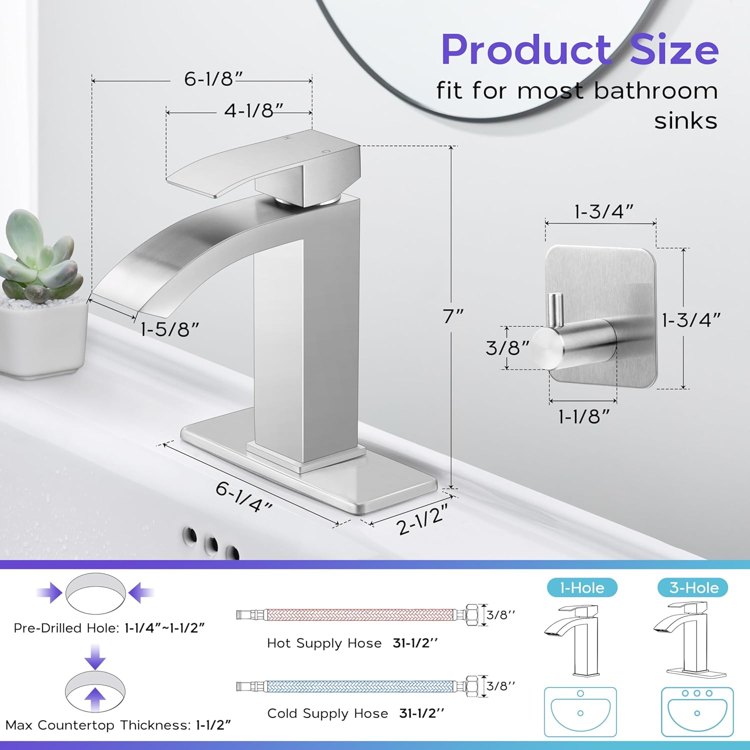 Onader 1 or 3 Hole Brushed Nickel Faucet