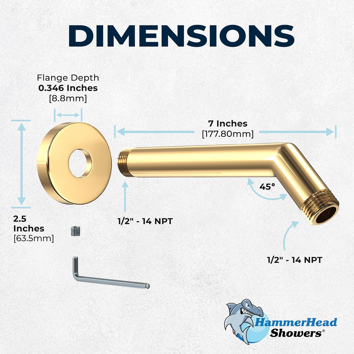 HammerHead Showers 7 Inch All Metal Shower Arm and Flange with Set Screw