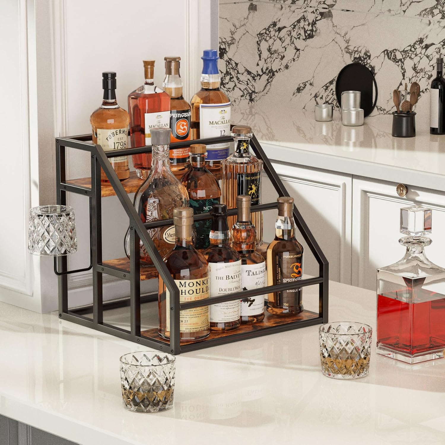 Vantimo Coffee Syrup Rack Organizer 3 Tier Rustic Brown 1