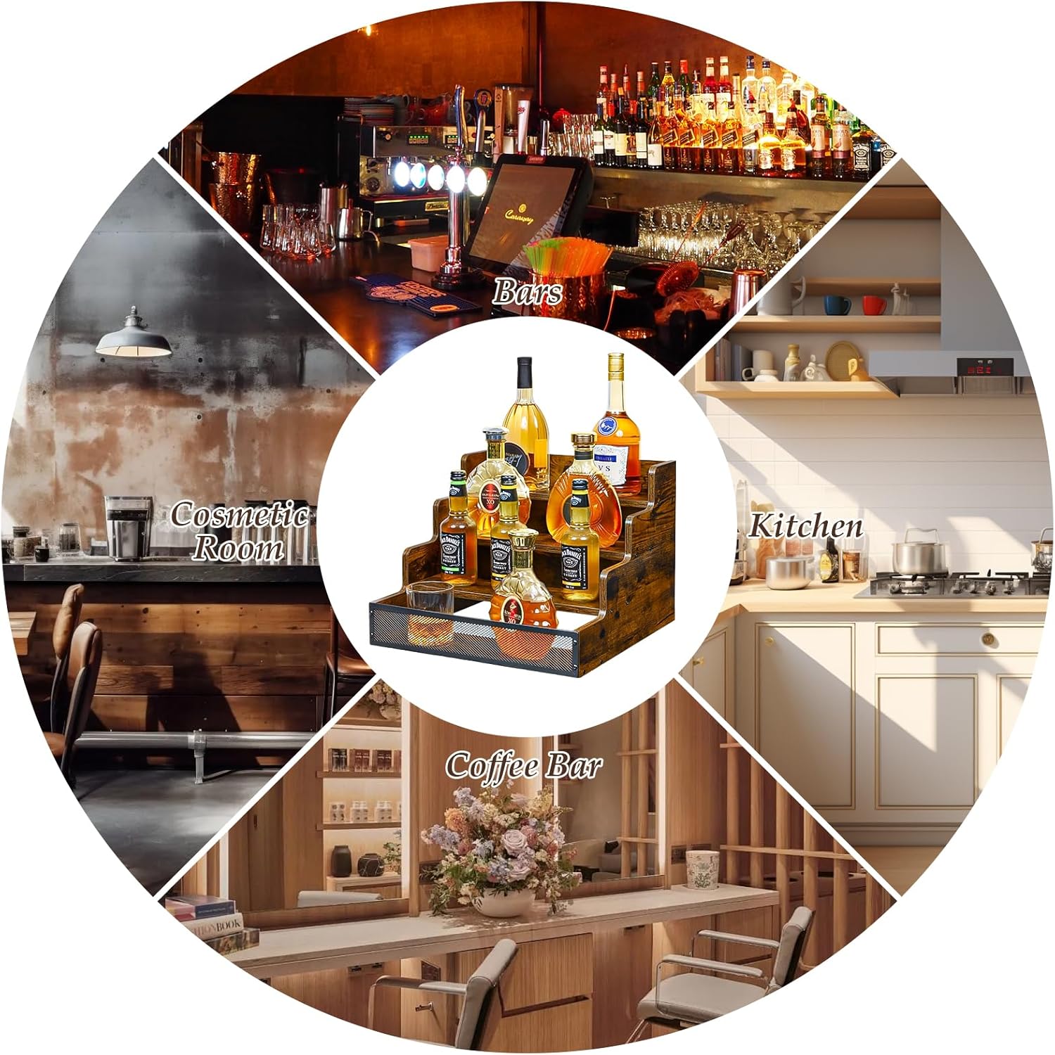 4 Tier Countertop Liquor Display Shelf with Fences