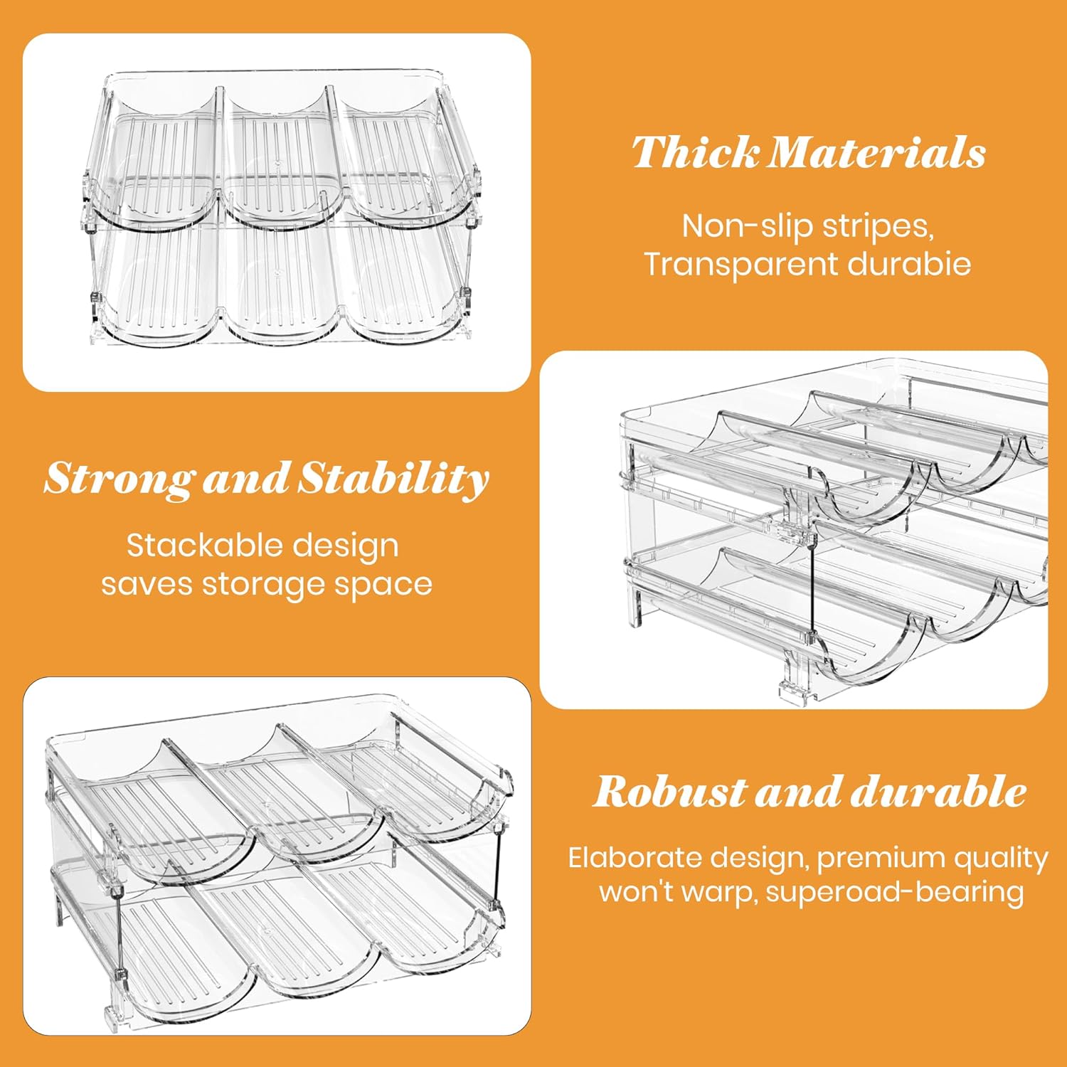 Stackable Wine Rack for Fridge 2 Tier Hold 6 Bottles