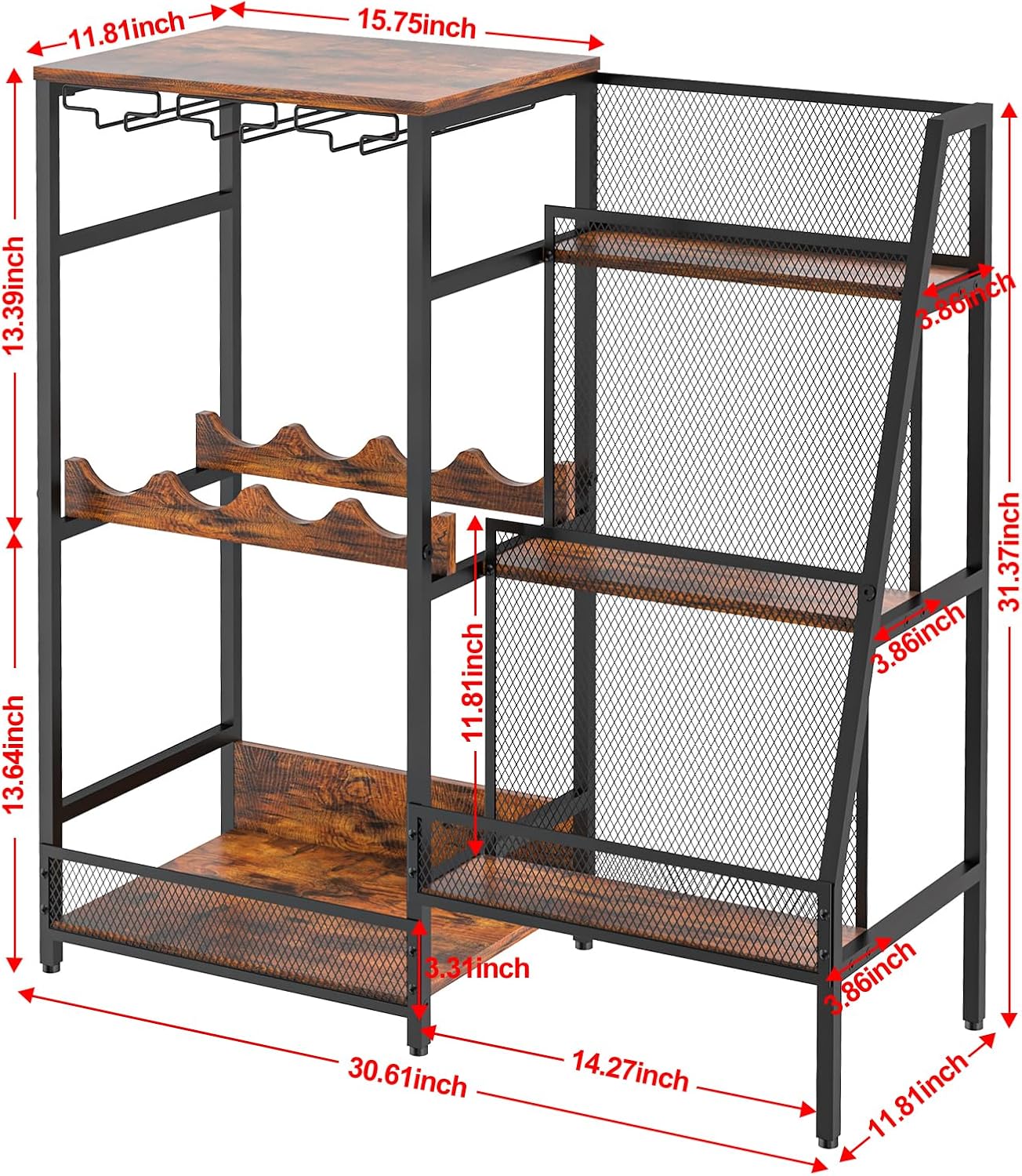 Hayexiha 3-Tier Liquor Stand with Glass Holder and Fences
