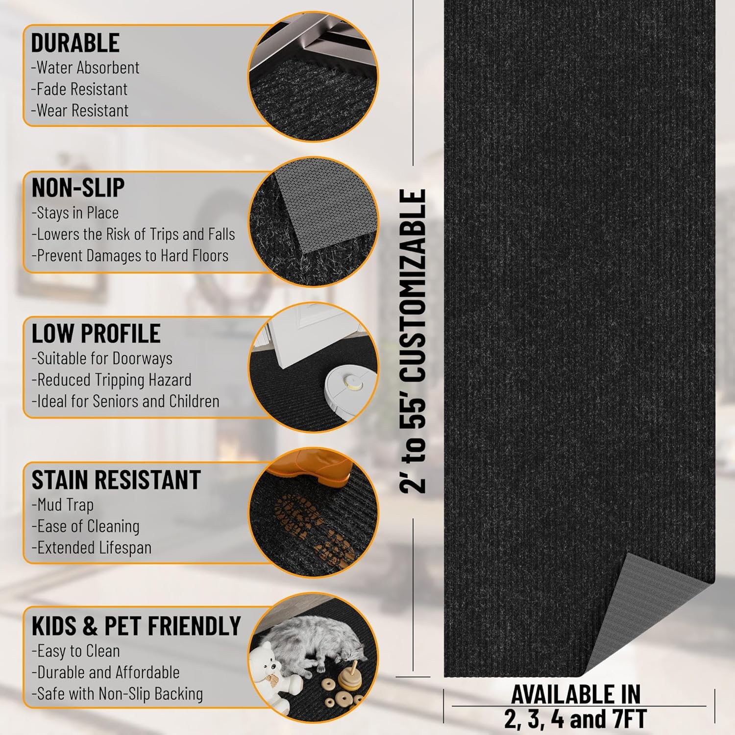 Ottomanson 27 x 910 Black Hallway Runner
