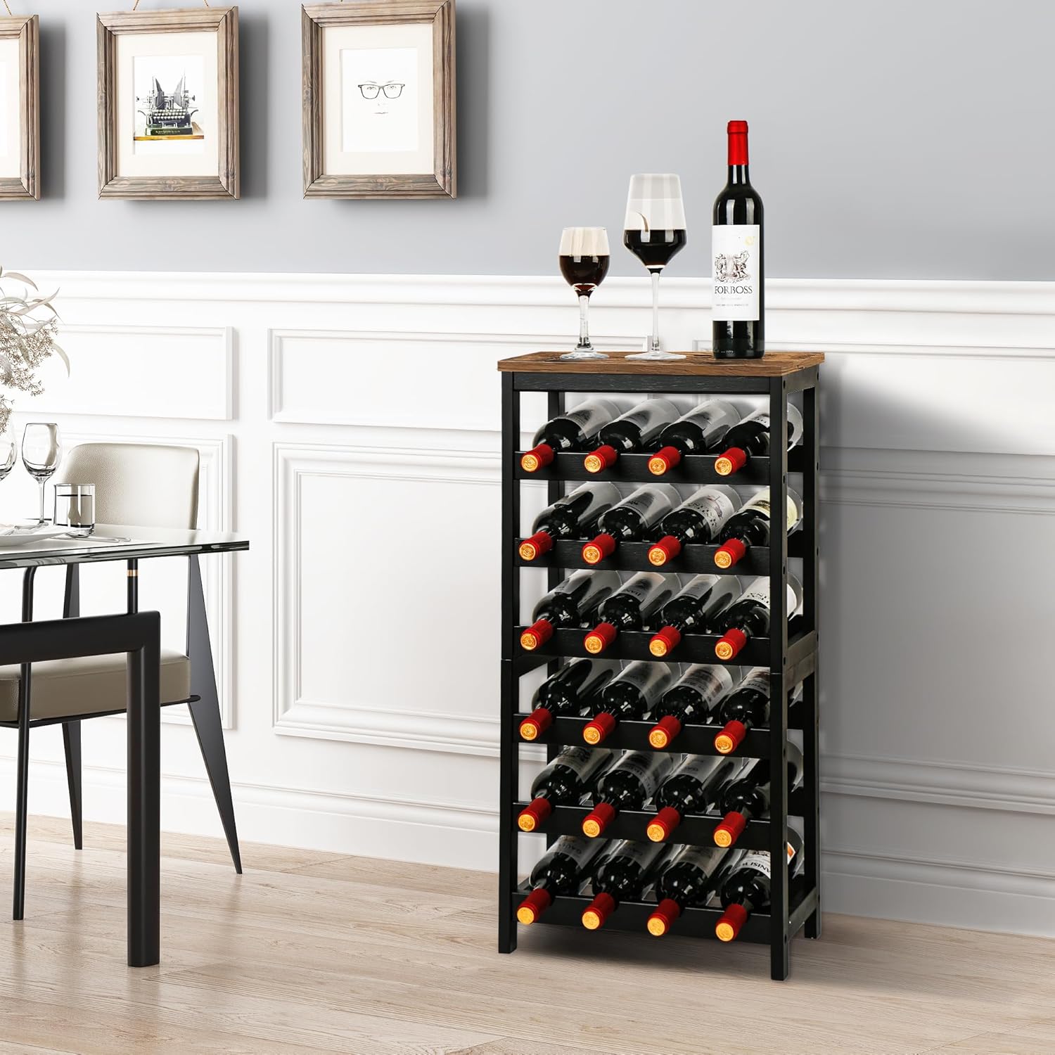 VASMIA 6-Tier Bamboo Wine Rack 24-Bottle Freestanding Storage Shelf