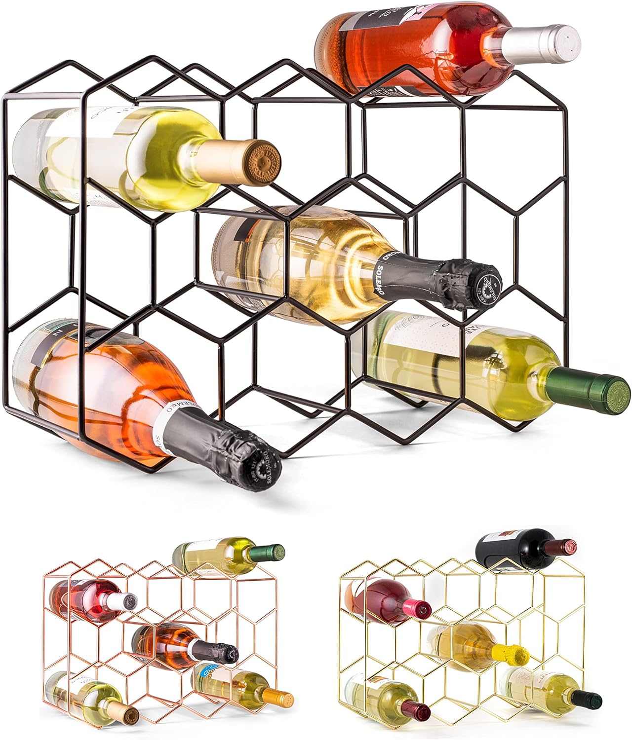 Gusto Nostro 14 Bottle Countertop Wine Rack - Modern Black Metal 3 Tier