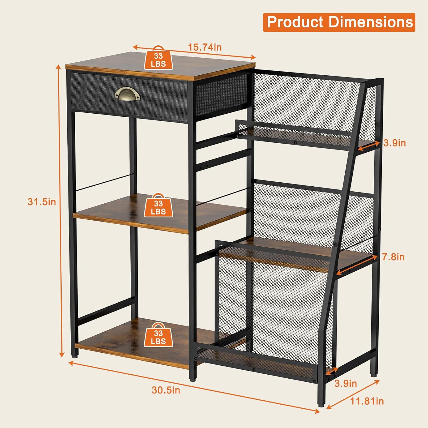 Jakyitvi 3-Tier Freestanding Wine Cabinet with Drawer
