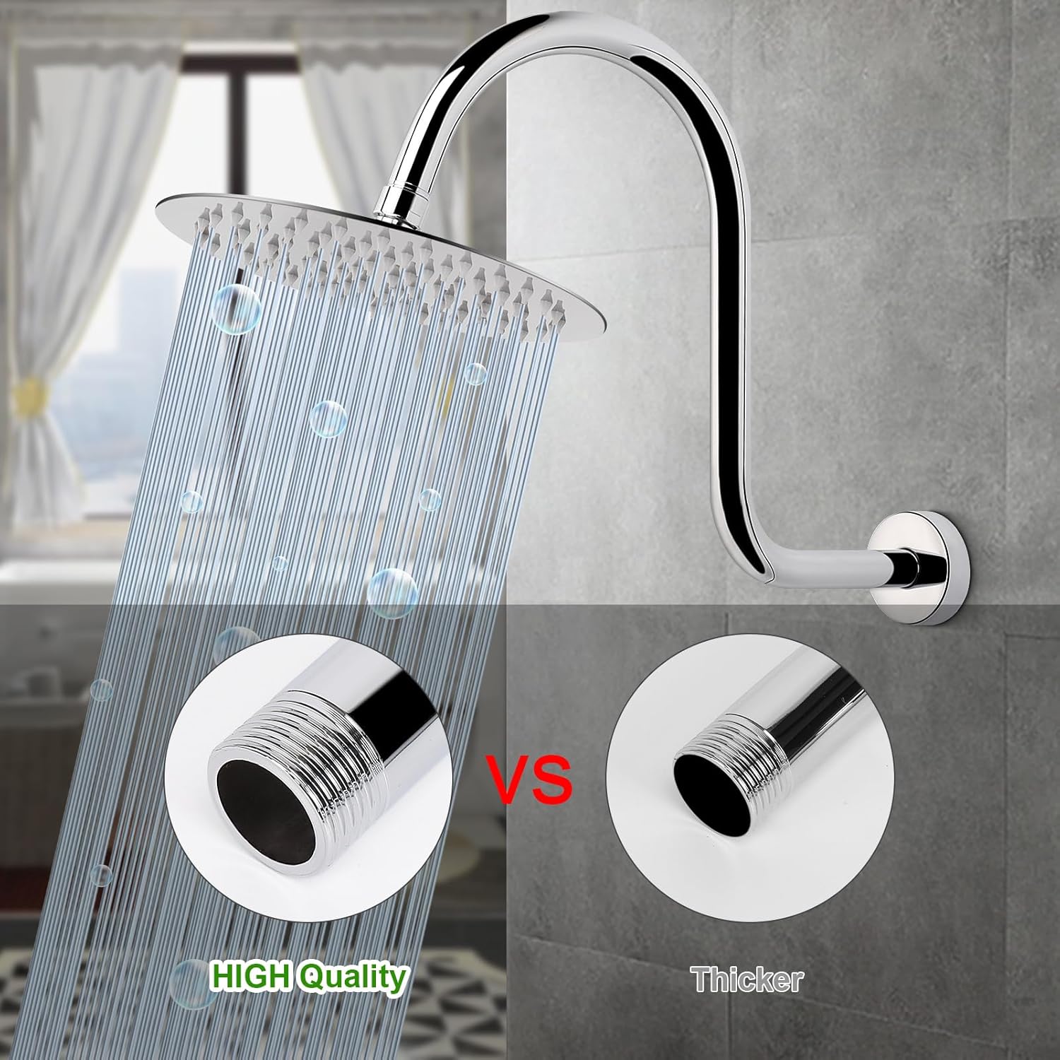 HarJue S Shaped Shower Arm 13 Inch Chrome Stainless Steel