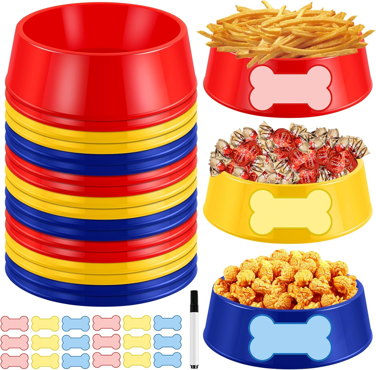 Demonwer Dog Themed 18 Piece Plastic Food Tray Set