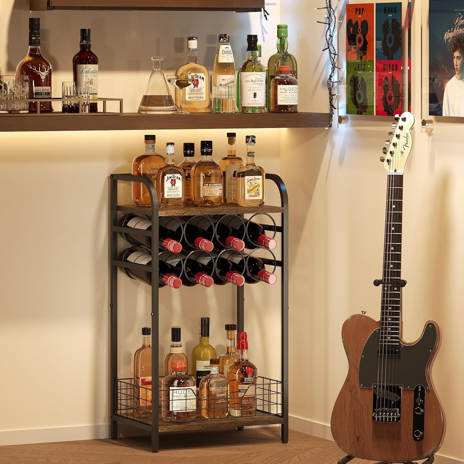 Bosimeca 3-Tier Wine Bar Table with 8-Bottle Rack