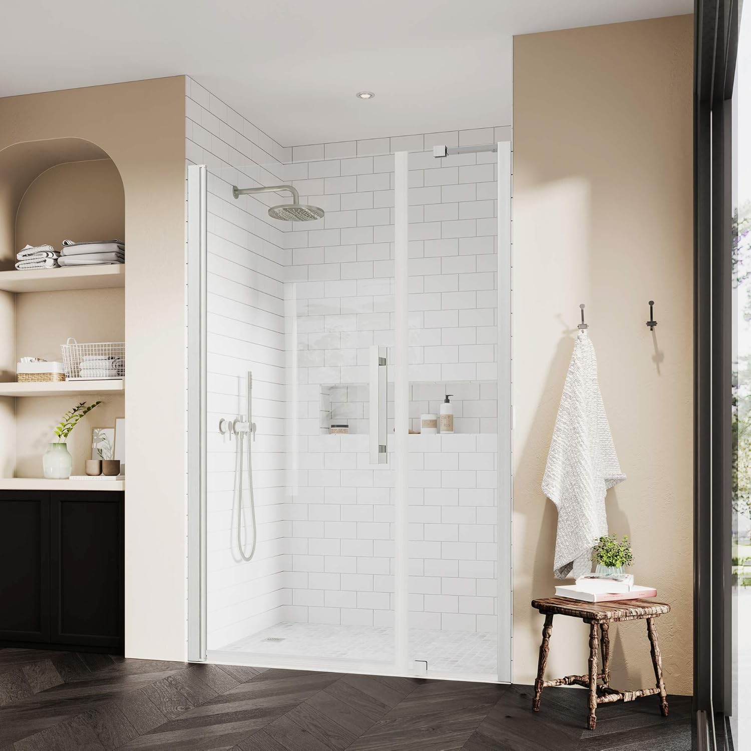 OVE Decors Frameless Pivot Shower Door Satin Nickel