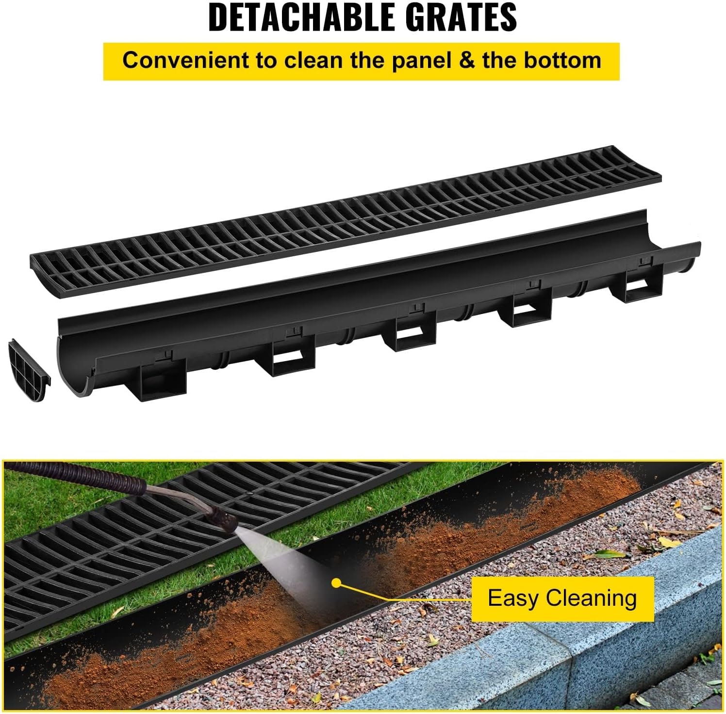 VEVOR Trench Drain System 4 Pack with HDPE Drain Trench and Plastic Grate