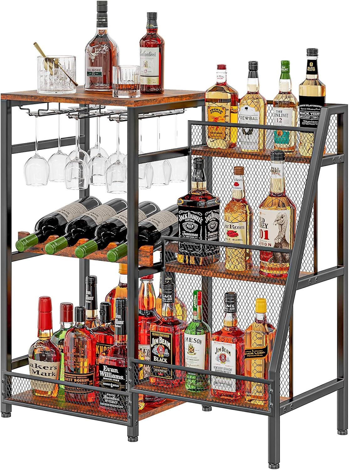 Hayexiha 3-Tier Liquor Stand with Glass Holder and Fences