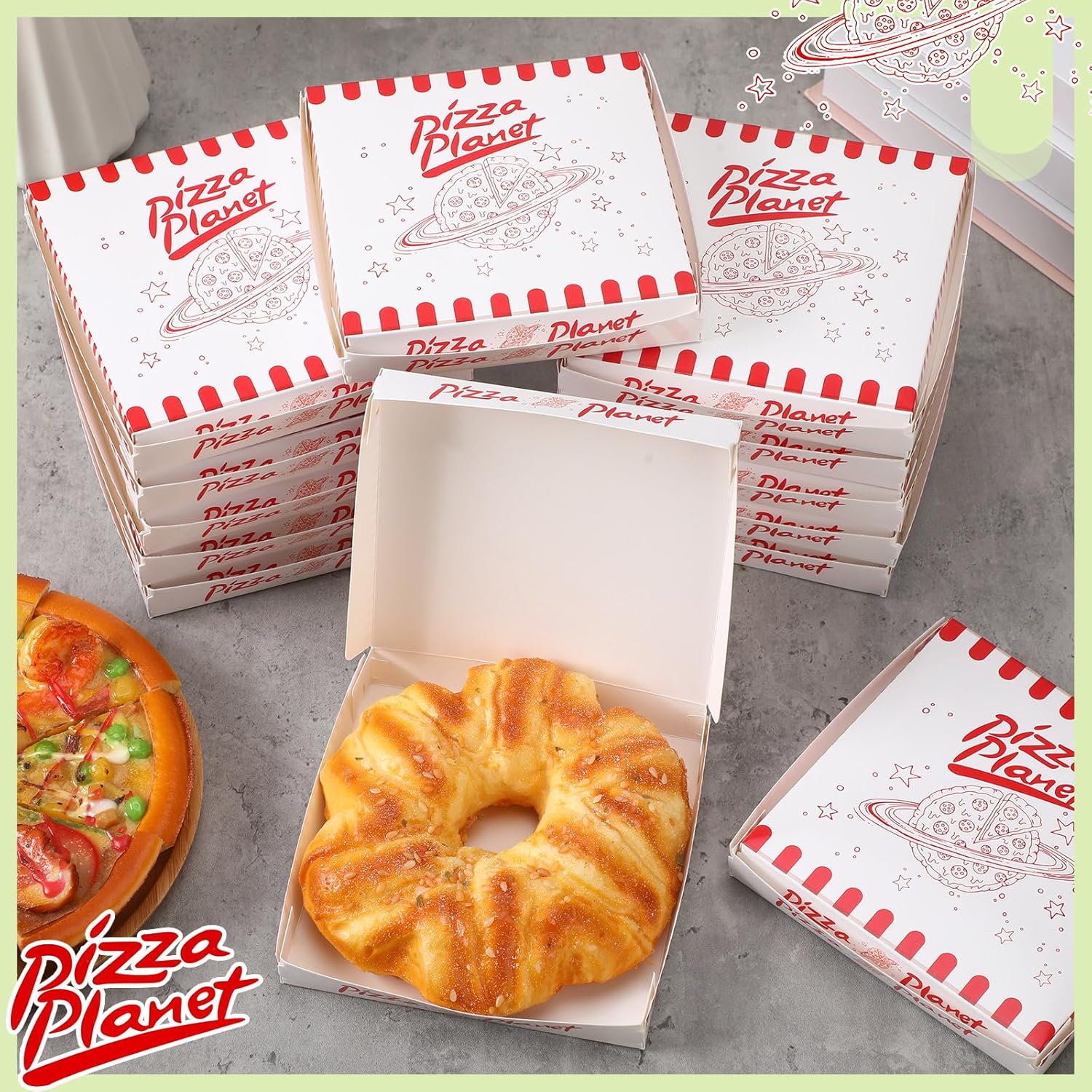 Dunzoom 48 Pcs Planet Themed Mini Pizza Boxes