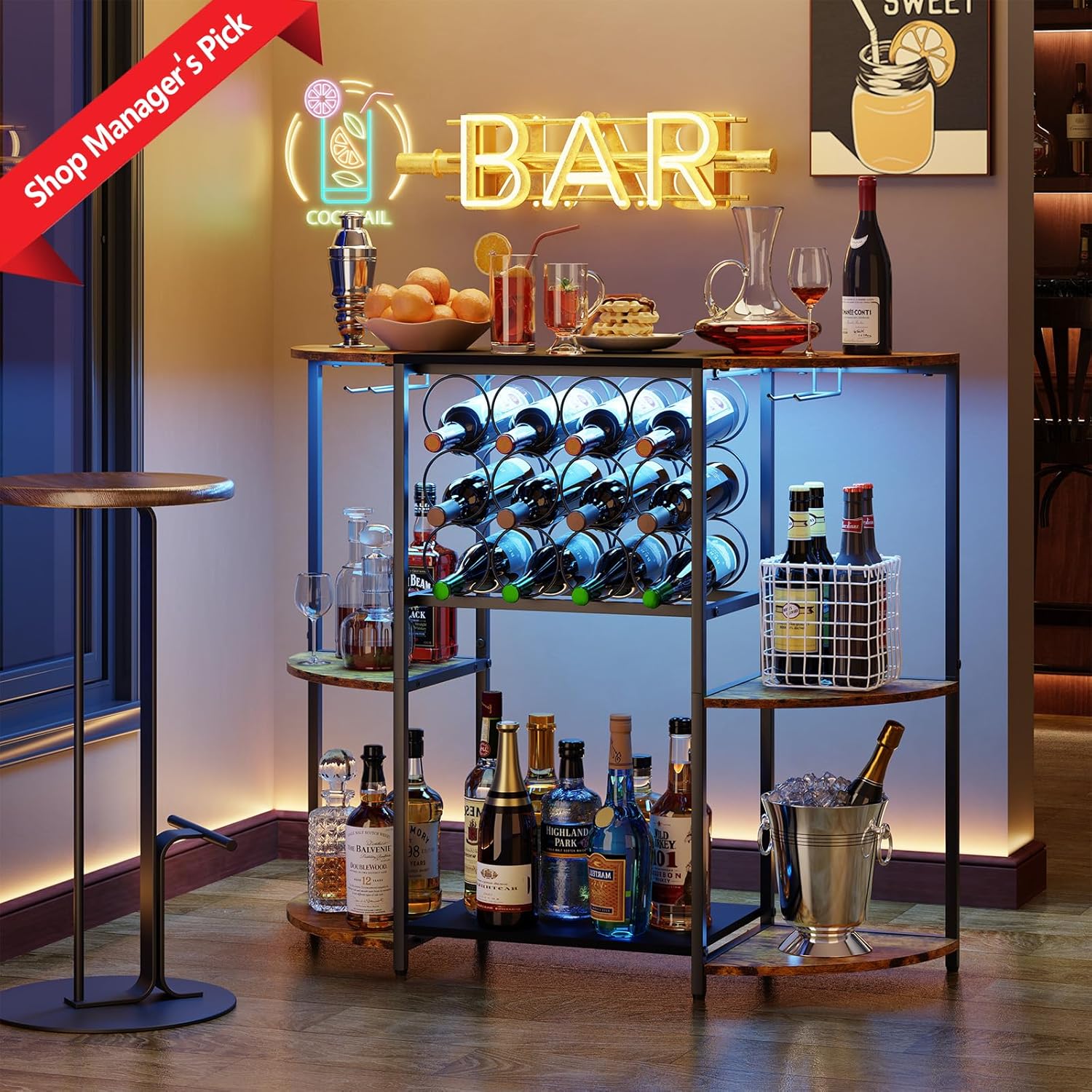 JKsmart Wine Bar Cabinet with LED Lights