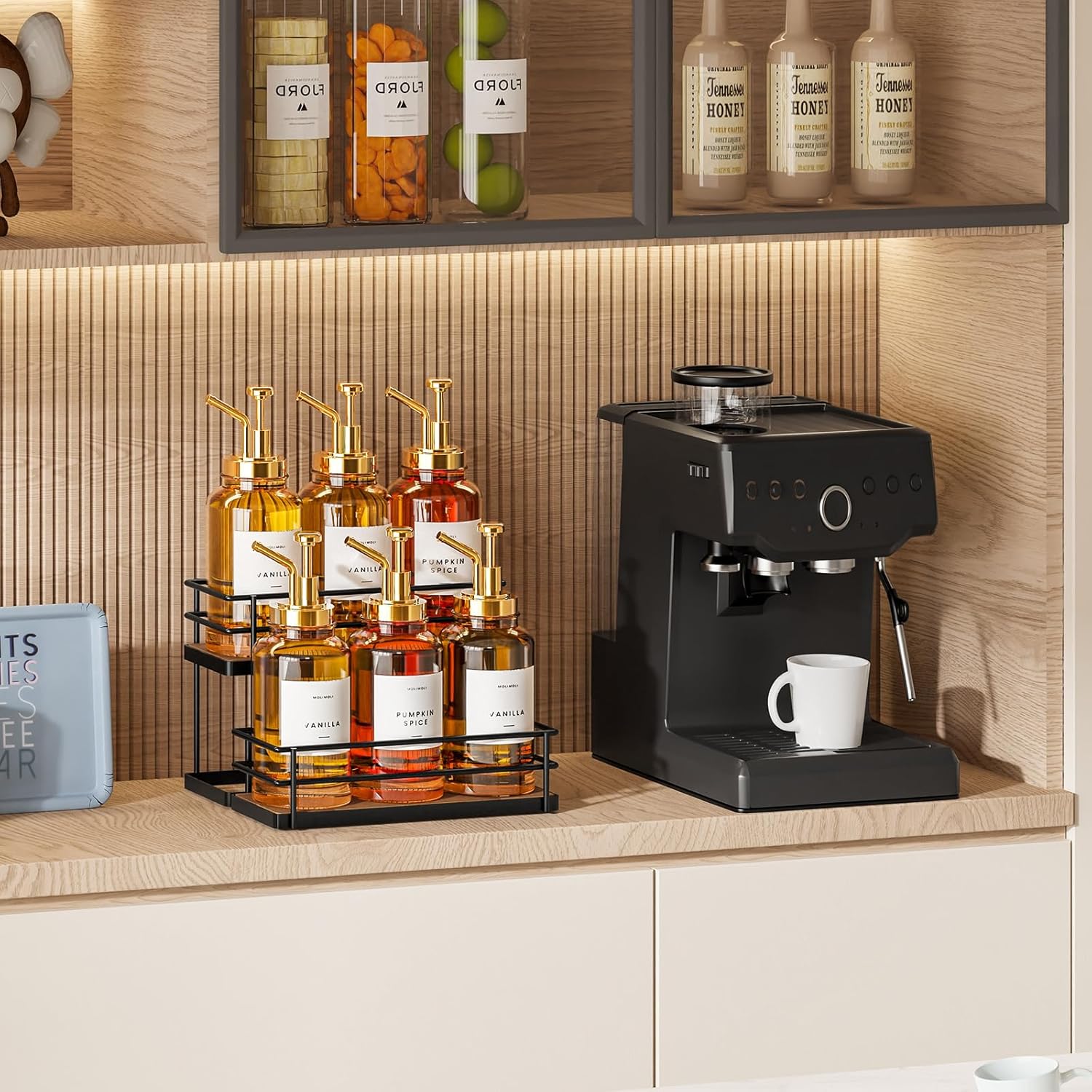 THYGIFTREE 6 Bottle Syrup Rack Organizer 2-Tier Stand
